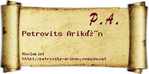 Petrovits Arikán névjegykártya